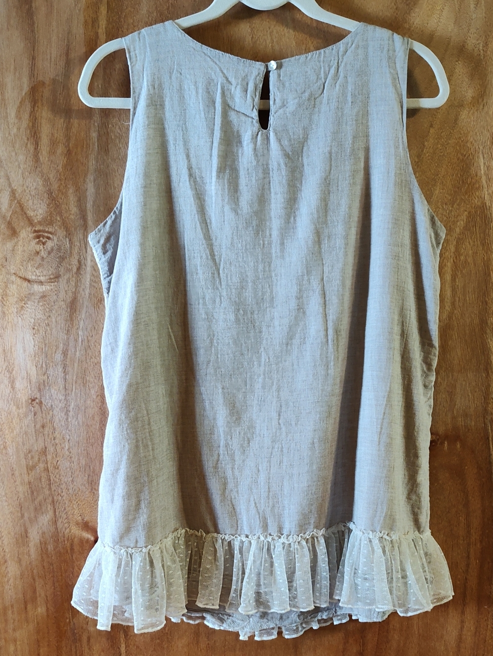 Krazy Kat Embroidered Top Oatmeal Cream Lace Ruffle Sleeveless Cotton India Med - Picture 9 of 13